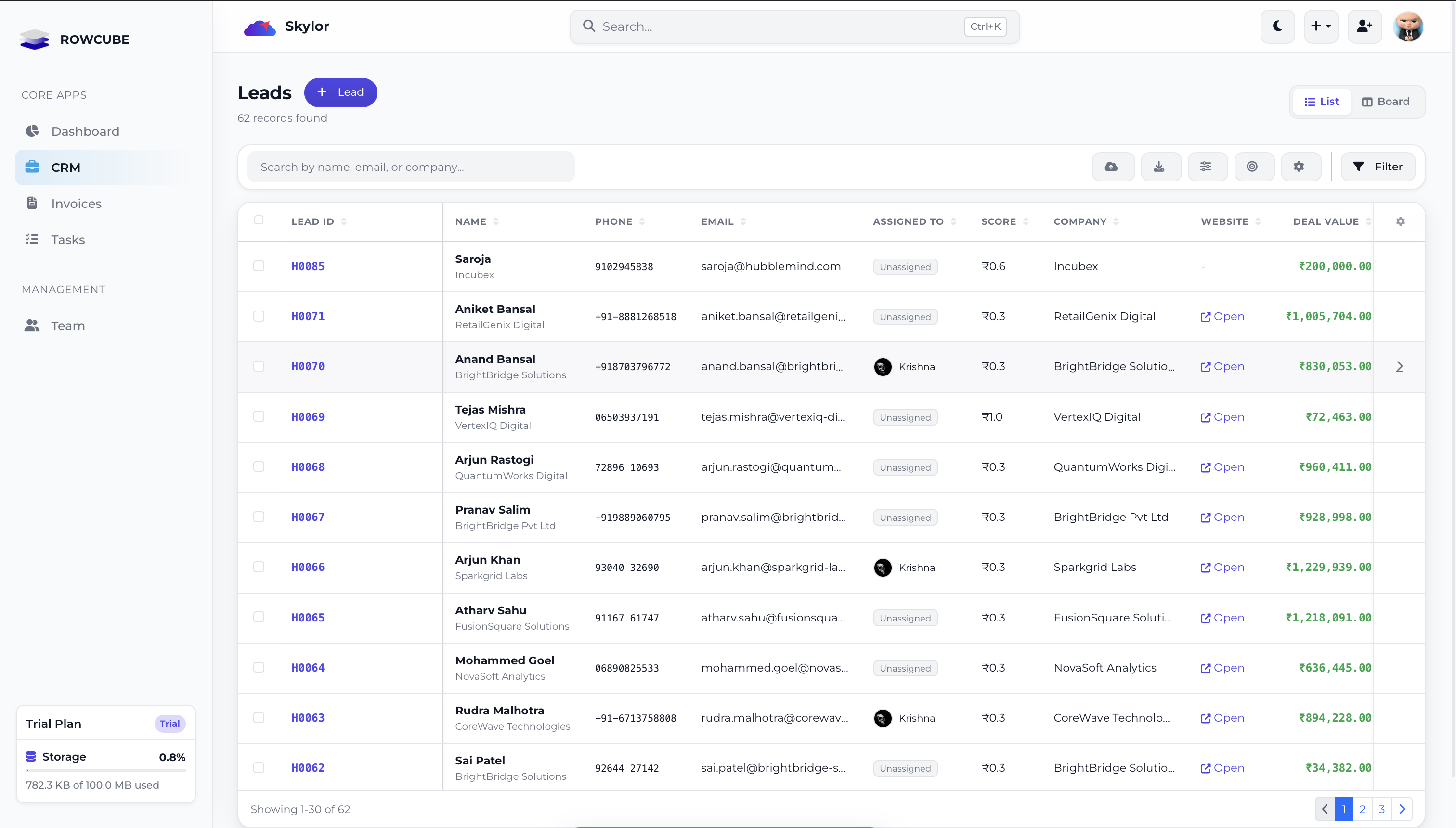 Track leads, deals, and follow-ups